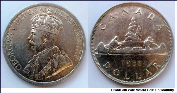 Canada 1 dollar.
1936, Ag 800.
