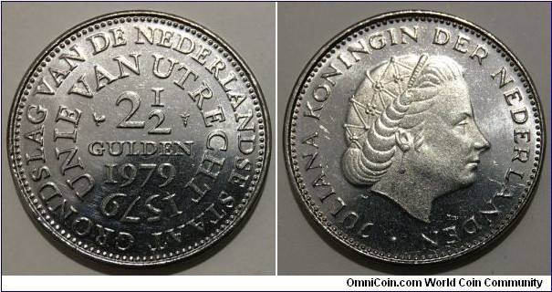 2½ Guldens (Kingdom of the Netherlands / Queen Juliana / 400th Anniversary of the Union of Utrecht // Nickel 10g) 