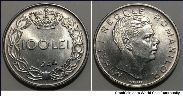 100 Lei (Kingdom of Romania / King Mihai I - 2nd reign // Nickel plated iron) 