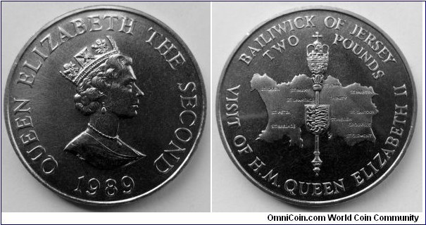 Jersey 2 pounds.
1989, Royal Visit 25th May 1989. Cu-ni. Mintage: 10.000 pcs.