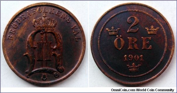 Sweden 2 ore.
1901, Oscar II.
