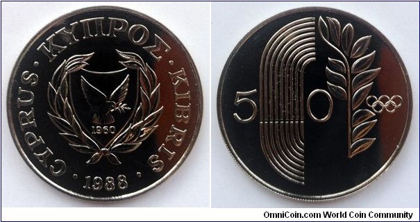 Cyprus 50 cents.
1988, Olympic Games - Seoul 1988. Mintage: 14.000 pcs.