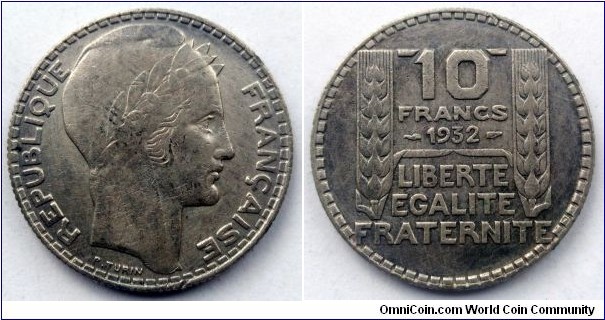 France 10 francs.
1932, Ag 680.