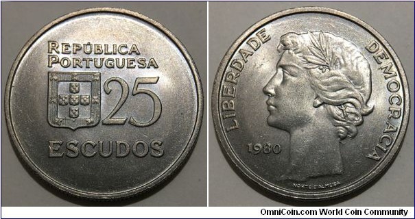 25 Escudos (3rd Portuguese Republic // Copper-Nickel / Mintage: 750.000 pcs) 