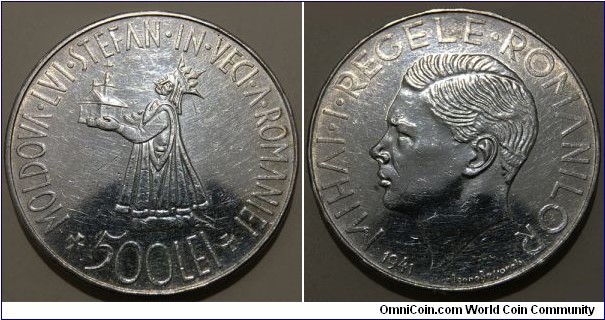 500 Lei (Kingdom of Romania / King Mihai I - 2nd reign / Bessarabia Reunion // SILVER 0.835 / 25g / ⌀37mm / Mintage: 775.000 pcs)  