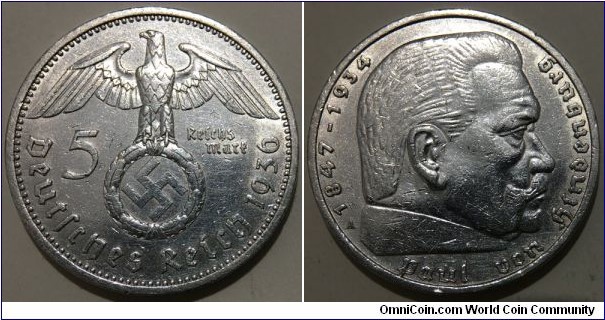 5 Reichsmark (Third Reich // SILVER 0.900 / 13.88g / ⌀29mm) 