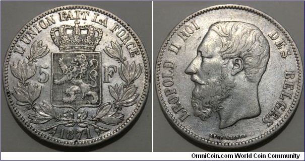 5 Francs (Kingdom of Belgium / King Leopold II // SILVER 0.900 / 25g / ⌀37mm) 