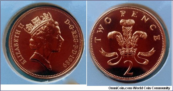 2 pence from 1989 BU coin set. Mintage: 77.569 pcs.