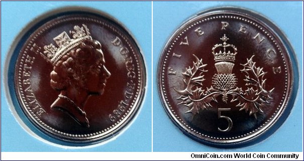 5 pence from 1989 BU coin set. Mintage: 77.569 pcs.