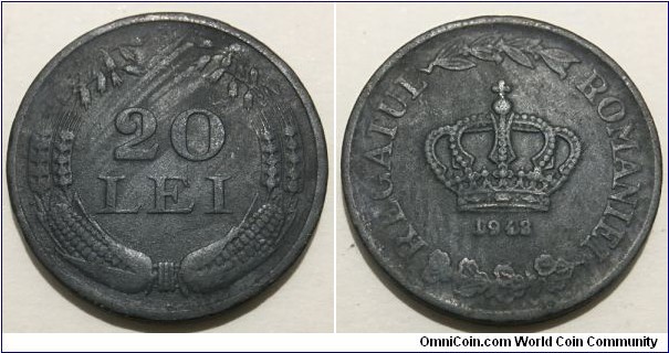 20 Lei (Kingdom of Romania / King Mihai I - 2nd reign // Zinc 6g)