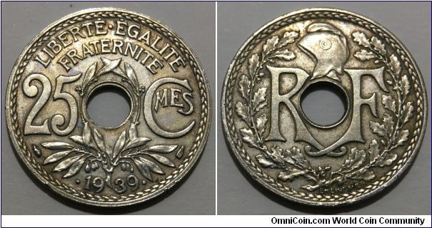 25 Centimes (3rd French Republic // Nickel Silver - Cu-Ni-Zn) 	