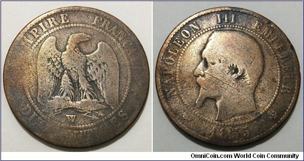 10 Centimes (2nd French Empire / Emperor Napoleon III // Bronze 10g)