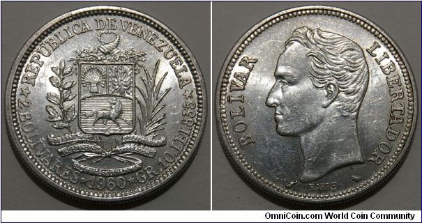 2 Bolivares (4th Republic of Venezuela // SILVER 0.835 / 10g / ⌀27mm) 