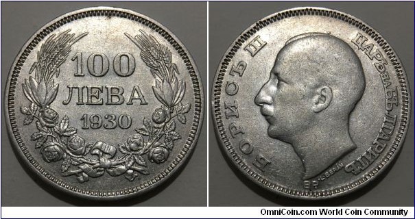 100 Leva (Tsardom of Bulgaria / Tsar Boris III // SILVER 0.500 / 20g / ⌀34mm) 