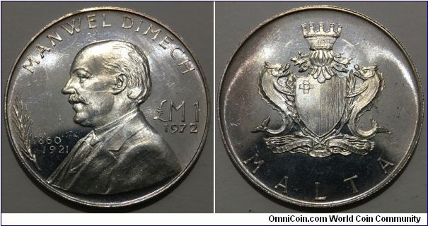 1 Lira (State of Malta / Queen Elizabeth II / Commemorative issue - Manwel Dimech // SILVER 0.987 / 10g / ⌀32.2mm / Low Mintage: 55.000 pcs) 