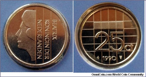 Netherlands 25 cents from 1990 annual coin set.