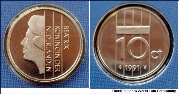 Netherlands 10 cents from 1991 annual coin set.