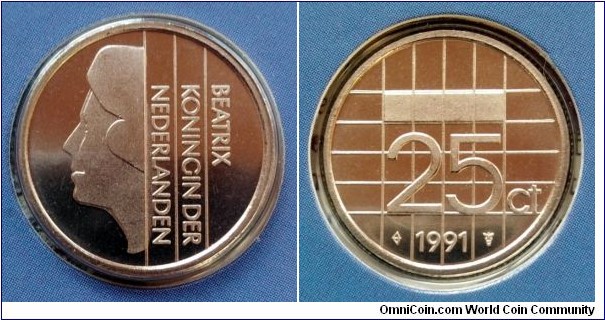 Netherlands 25 cents from 1991 annual coin set.