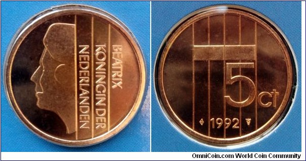Netherlands 5 cents from 1992 annual coin set.