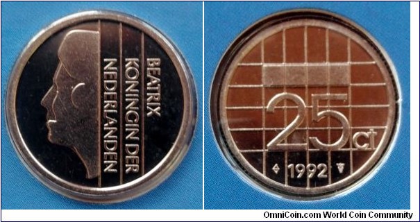 Netherlands 25 cents from 1992 annual coin set.