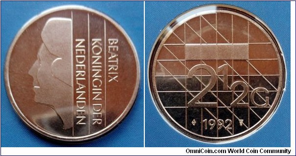 Netherlands 2 1/2 gulden from 1992 annual coin set.
