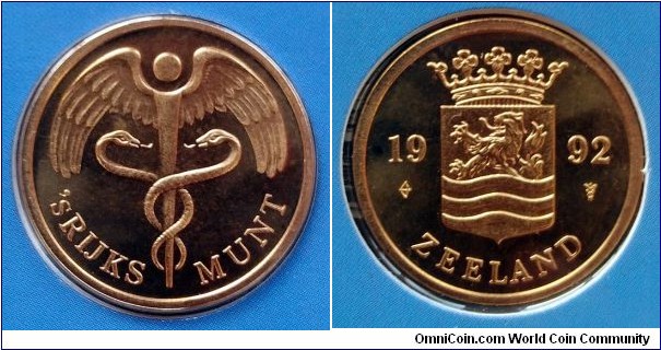 Netherlands - Mint token from 1992 annual coin set. Coat of arms of Zeeland province on reverse.