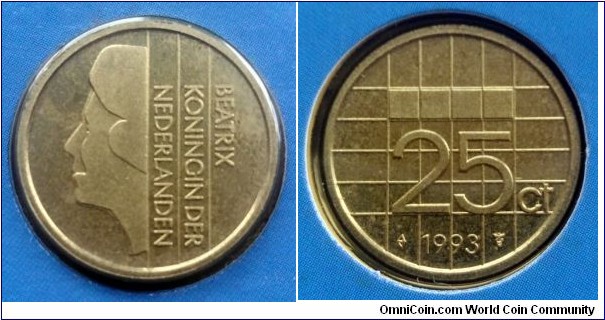 Netherlands 25 cents from 1993 annual coin set.