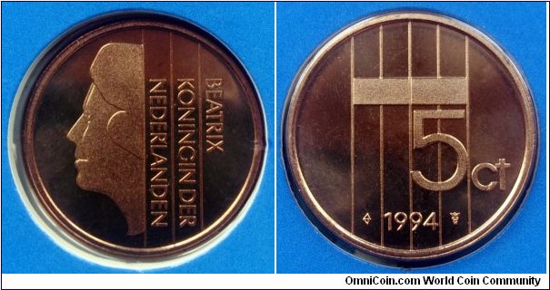 Netherlands 5 cents from 1994 annual coin set.