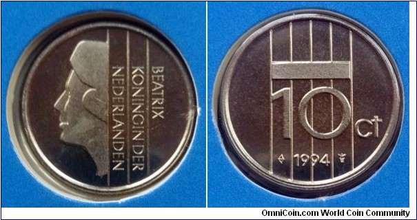 Netherlands 10 cents from 1994 annual coin set.