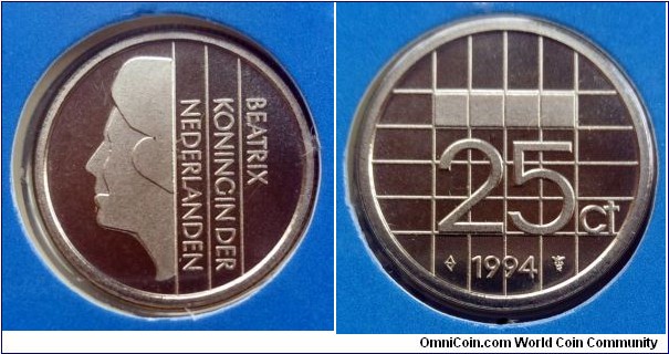 Netherlands 25 cents from 1994 annual coin set.