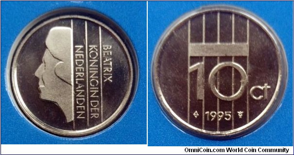 Netherlands 10 cents from 1995 annual coin set.