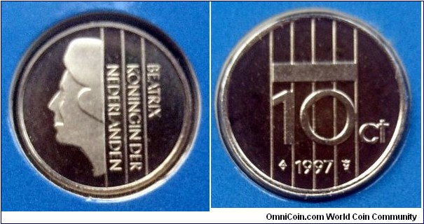 Netherlands 10 cents from 1997 annual coin set.