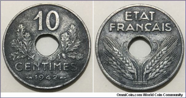 10 Centimes (Vichy French State // Zinc 2.5g) 
