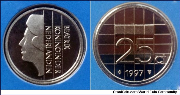 Netherlands 25 cents from 1997 annual coin set.