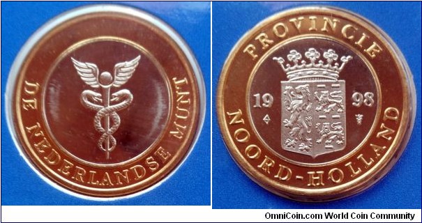 Netherlands - Bimetallic mint token from 1998 annual coin set. Coat of arms of North Holland province on reverse.