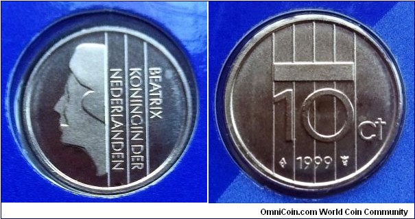 Netherlands 10 cents from 1999 annual coin set.
