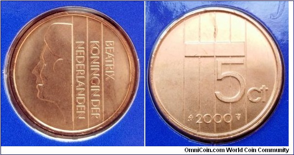 Netherlands 5 cents from 2000 annual coin set.