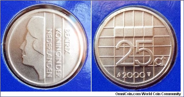 Netherlands 25 cents from 2000 annual coin set.