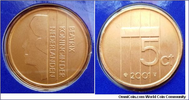 Netherlands 5 cents from 2001 annual coin set.