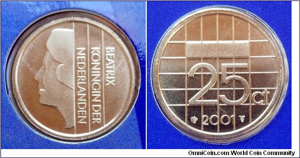 Netherlands 25 cents from 2001 annual coin set.