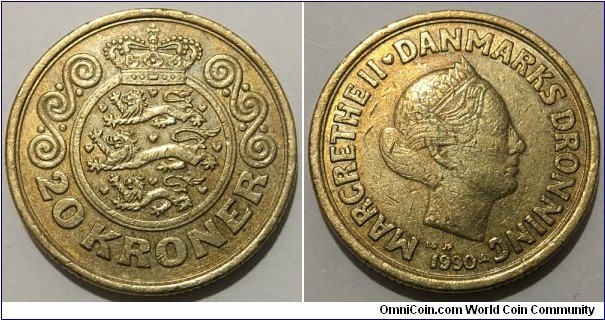 20 Kroner (Kingdom of Denmark / Queen Margrethe II // Aluminium-Bronze) 
