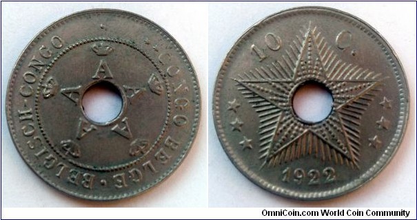 Belgian Congo 10 centimes. 1911, Albert I.