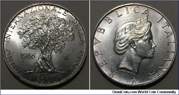 500 Lire (Italian Republic / International Year of Peace // SILVER 0.835 / 11g / ⌀29.3mm / Low Mintage: 89.754 pcs)  