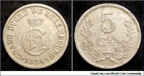 Luxembourg 5 centimes. 1924, Charlotte, Grand Duchess of Luxembourg.	
