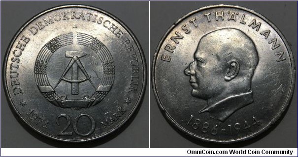 20 Mark (East Germany - Democratic Republic / 85th Birthday of Ernst Thalmann // Copper-Nickel)