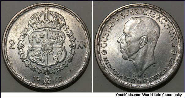 2 Kronor (Kingdom of Sweden / King Gustaf V // SILVER 0.400 / 14g / ⌀31mm / Mintage: 969.675 pcs)  
