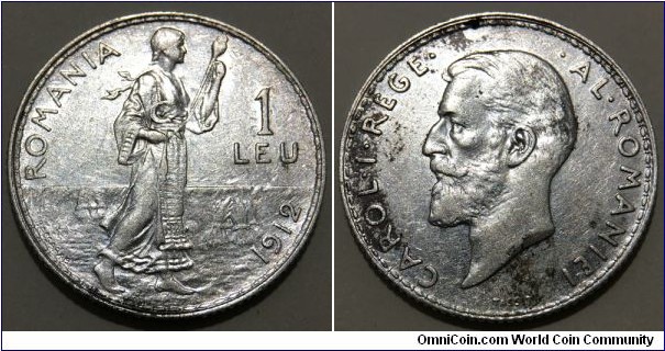 1 Leu (Kingdom of Romania / King Carol I // SILVER 0.835 / 5g / ⌀23mm) 