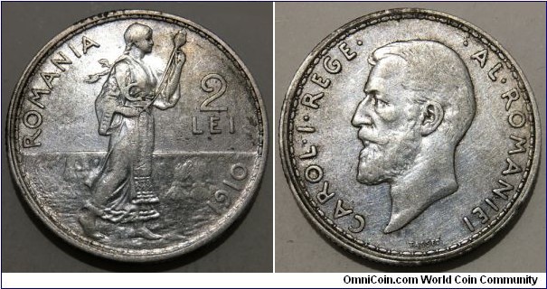 2 Lei (Kingdom of Romania / King Carol I // SILVER 0.835 / 10g / ⌀27mm) 