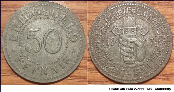 50 Pfennig District of Lower Solingen Prussian Province of Rhine 