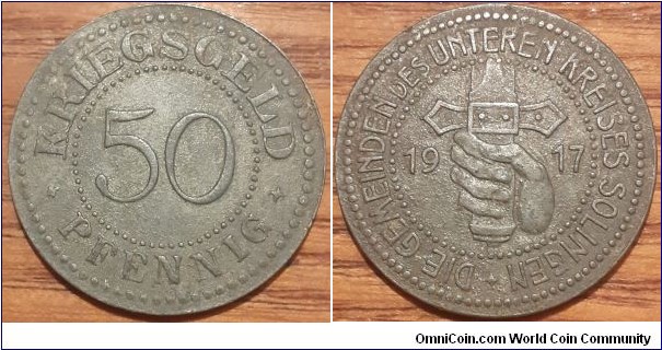 50 Pfennig District of Lower Solingen Prussian Province of Rhine 